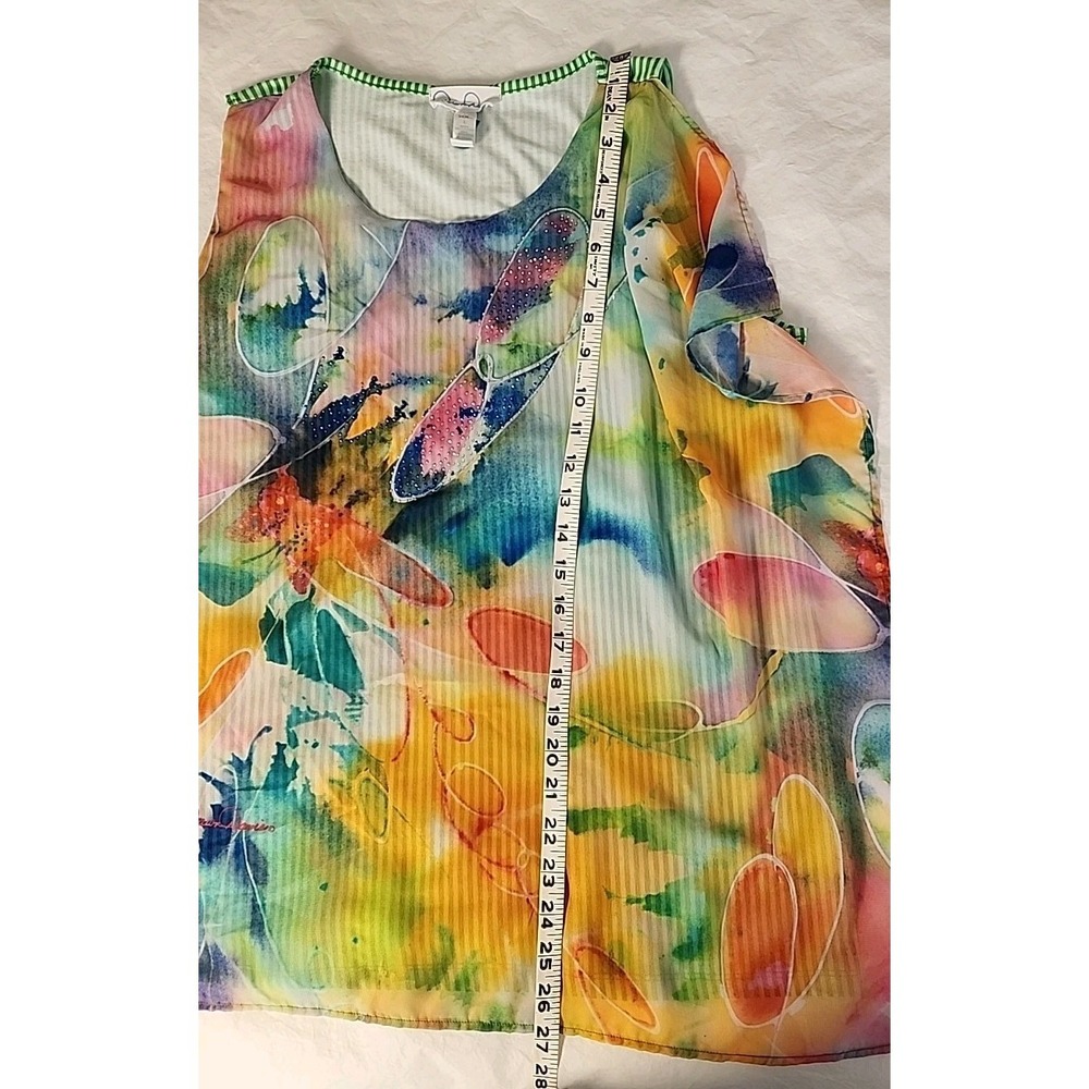 Dawn Davis Women's Large Watercolor Sleeveless Blouse Art-2-Wear Butterfly Bling - Picture 6 of 9